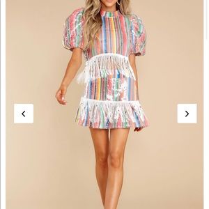 Blanket Fringe Multicolor rainbow set XS sequins (skirt and top)